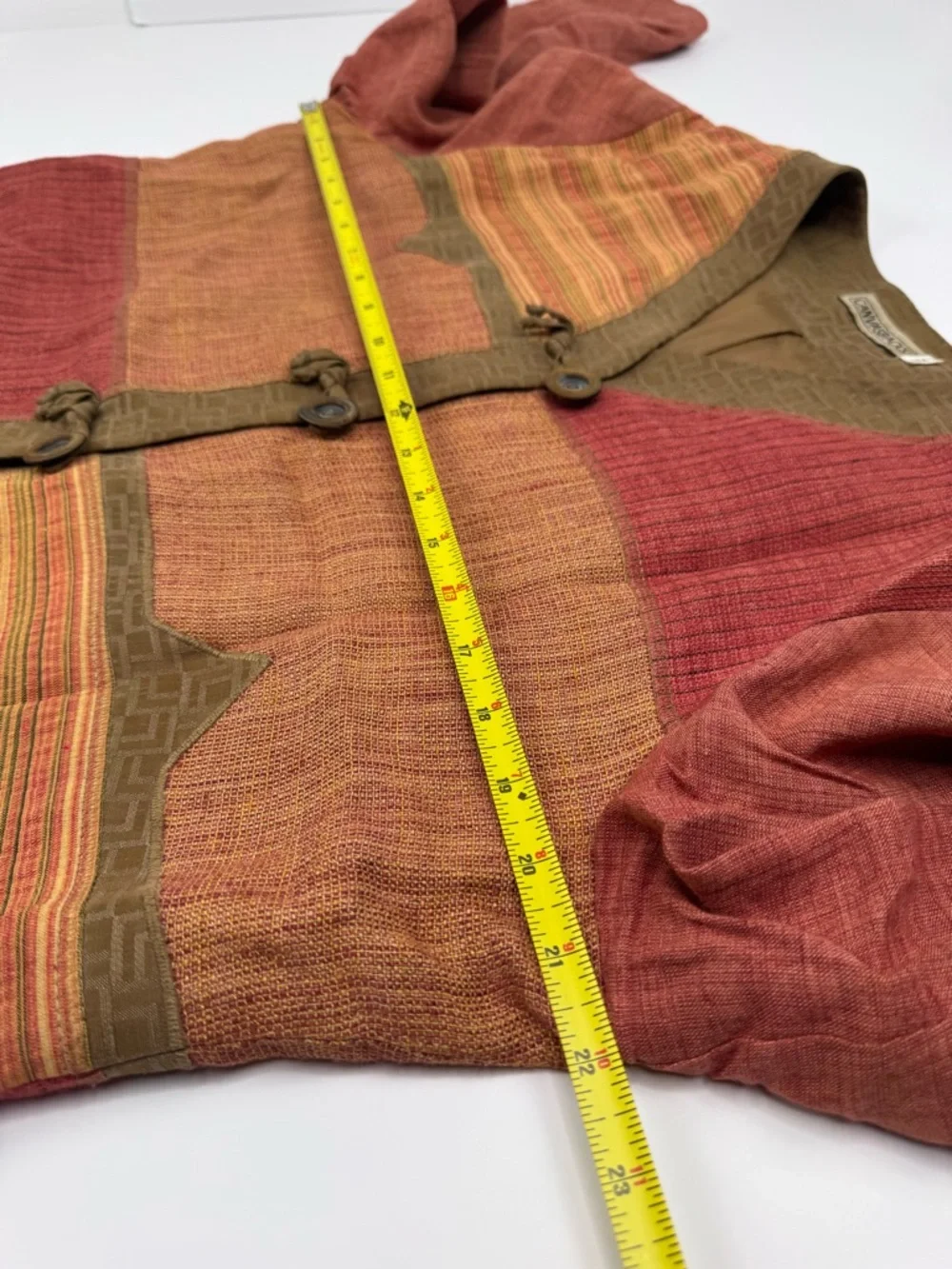 VINTAGE Patchwork Red Rust Orange Brown Jacket - Picture 6 of 8